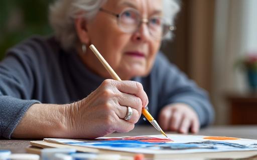 A resident painting during an art therapy class.
