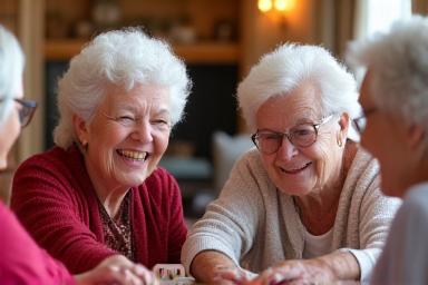 A group of residents enjoying a board game together.